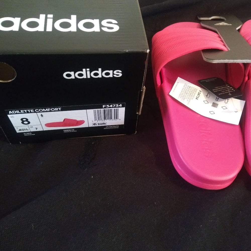 Adidas magenta pink slides